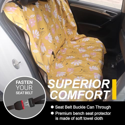 Back Seat Cover for Car Trucks Van SUV Jeep (Rear Bench Seat Towel / Chamomile and Yellow)