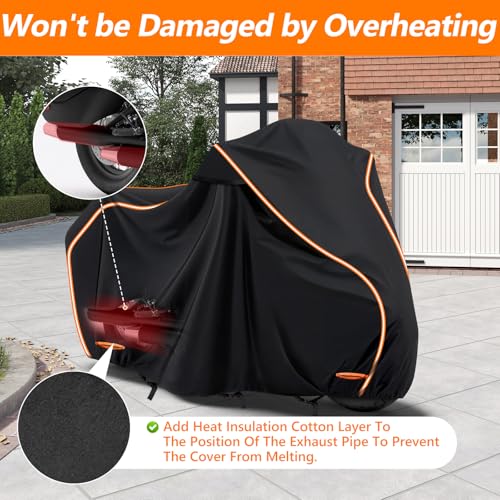 420D Cotton Lining Waterproof Motorcycle Cover for Harley Davidson Cruiser (Black / for Cruiser Models)