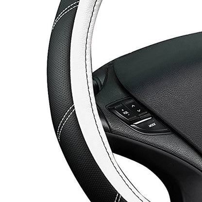 Line Rider Microfiber Leather Sporty Steering Wheel Cover Universal Fits for 95% Truck (Black＆White / Standard[14.5"-15"])