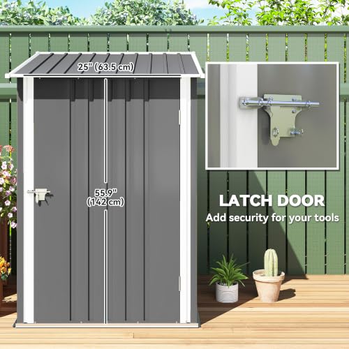 3.3' x 3.4' Outdoor Storage Shed Sloping Roof Lockable Door Gray (Gray / 3.3' x 3.4')