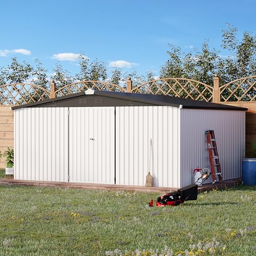 12' x 14' Waterproof Metal Outdoor Storage Shed (WHITE / 12x14)