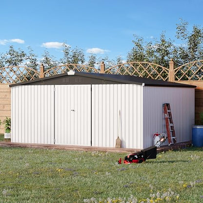 12' x 14' Waterproof Metal Outdoor Storage Shed (WHITE / 12x14)
