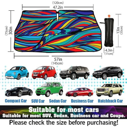 Neon Wave Print Car Sunshade Umbrella Colorful Neon Windshield Sun Shade for Car Retractable Umbrella Sunshades for Front Window Sun Shades Cover Visor Portector Block UV Ray (One Size / Style9)