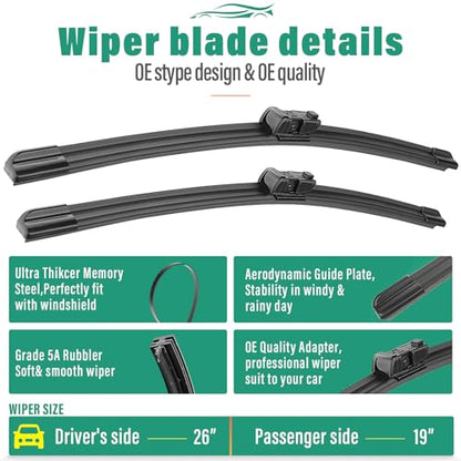 Windshield Wiper Blades Replacement for Jaguar F (26"/19"/12")