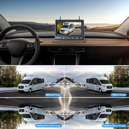 Magnetic Solar Wireless Backup Camera No Installation VASTEND 1080P 7'' RV Backup Camera with 10000mAh Rechargeable Battery for Box Truck Trailer Camper Car Caravan Rearview Reversing Camera (Camera Set / Black)