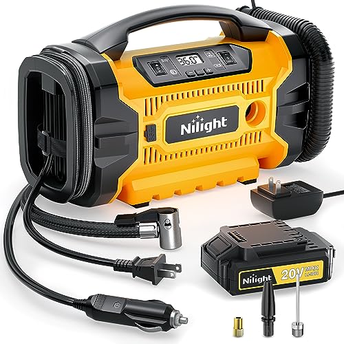 Portable Air Compressor Tire Inflator 3 Power Sources Pump 160PSI Dual Powerful Motors Fast Inflate Auto Shutoff for Cars & Inflatables Inflation (Ac/DC Air Compressor Pump + Battery)