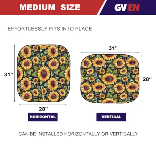 Windshield Sun Shade 2pcs with Bonus Car Sunshade for Front Window Shades 2025 Technology Reflect UV and Heat Sun Visor Automotive Interior Sun Protection (Sunflower / Medium)