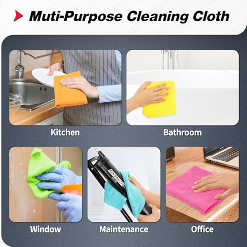 Shop Towels Microfiber Cleaning Cloth Bulk (24PK / 5 Colors)