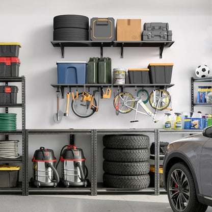 4 Pack Wall Mounted Garage Shelving with 16 Hooks (4 pack-2x3ft)
