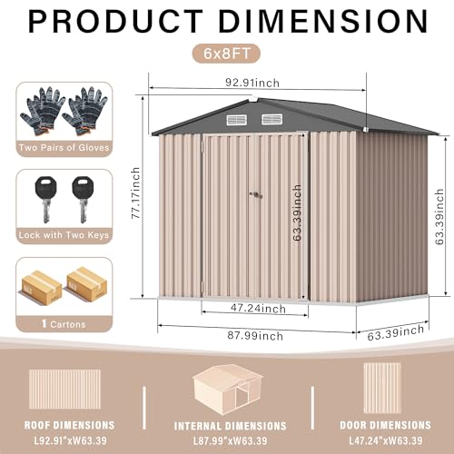 6x8 FT Metal Storage Sheds Outdoor (Brown / 6x8FT)