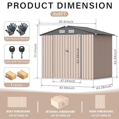 6x8 FT Metal Storage Sheds Outdoor (Brown / 6x8FT)
