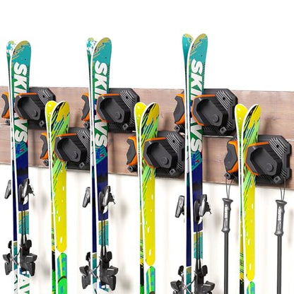 Ski & Snowboard Wall Rack for Garage Wall Fits Any Ski (Sunrise Orange / 6 Pack)