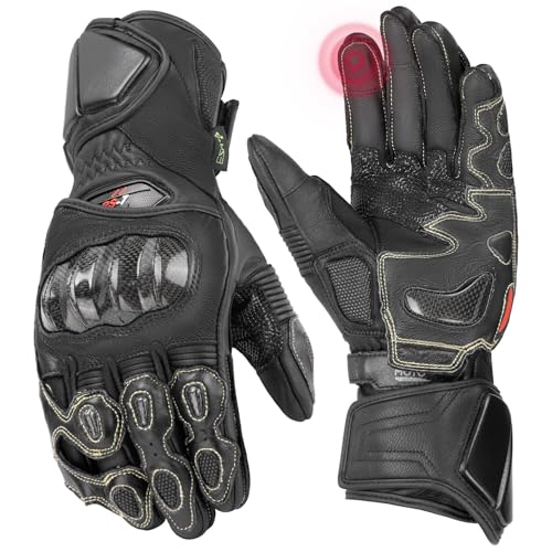 Leather Motorcycle Gloves for Men and Women (Black / Large)