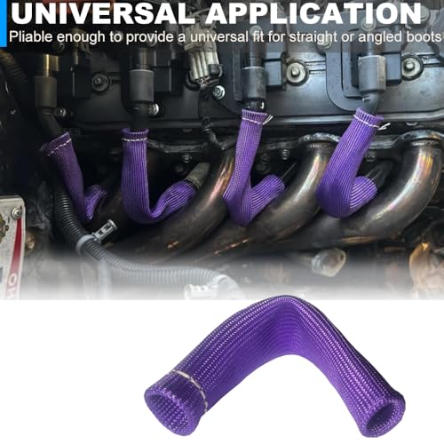 Spark Plug Wire Boots Protection 8 PCS Spark Plug Wire Heat Shield 6 Inches 2500° Heat Sleeve Cover Wrap for LS1 (Purple)