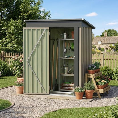 5x3 FT Outdoor Storage Shed with Floor Frame (Brown / 5x3 FT)