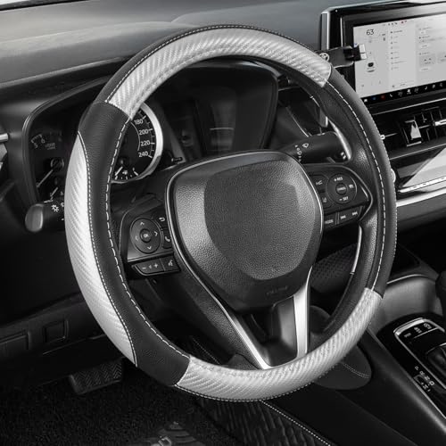 Car Steering Wheel Cover 15.5" (Large size[15 1/2''-16''] / Black and Sliver)