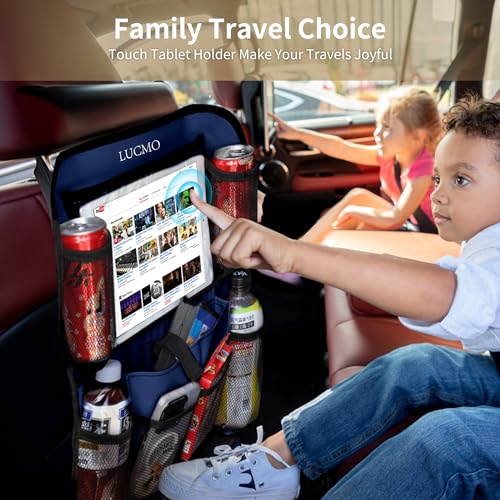 Car Backseat Organizer with Touch Screen Tablet Holder (Dark Blue-1 / 2 Pack)