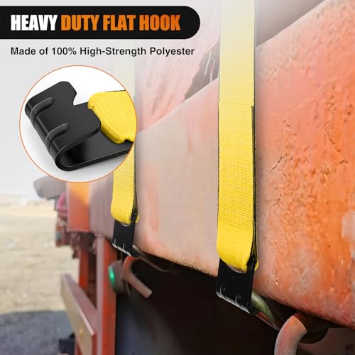 Truck Straps 4" x 30' Heavy Duty Tie Down with Flat Hooks (10Pcs 4in x 30ft Truck Straps Yellow)