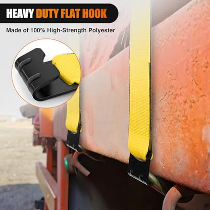 Truck Straps 4" x 30' Heavy Duty Tie Down with Flat Hooks (10Pcs 4in x 30ft Truck Straps Yellow)