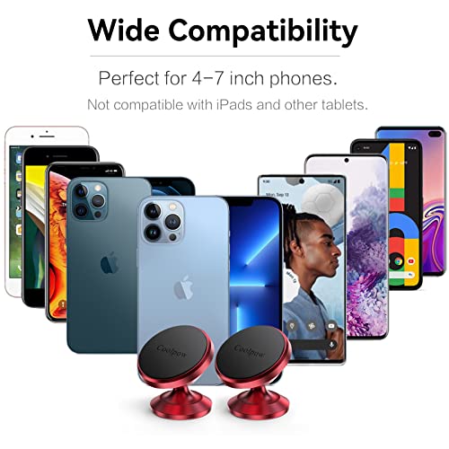 2 Pack】Magnetic Phone Holder for Car Dash Strong Magnetic Car Phone Mount (Red)