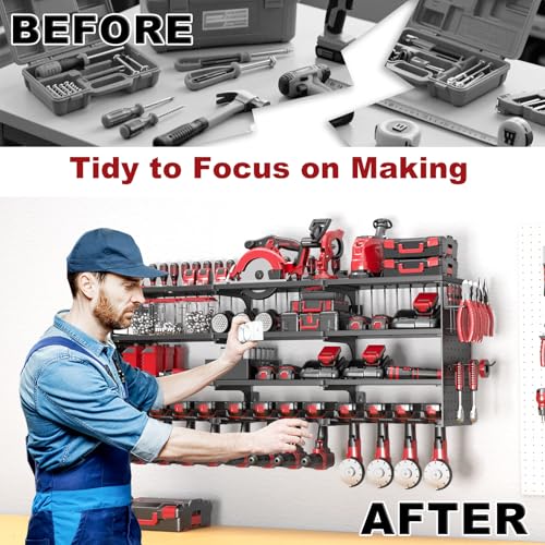 52" Metal Power Tool Organizer Wall Mount (Black / 12 Drills Holder)