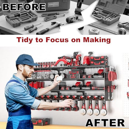 52" Metal Power Tool Organizer Wall Mount (Black / 12 Drills Holder)