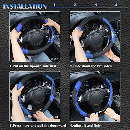 Line Rider Microfiber 14 Inch Leather Sporty Steering Wheel Cover Universal Fits for Truck (Black＆Blue / Small[13.5"-14"])