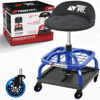 Rolling Stool with Blue Wheels (Blue Stool With Blue Casters)