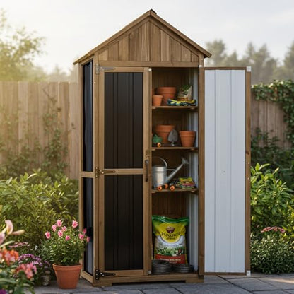 Outdoor Storage Cabinet with Shelf (Brown / 28"x13"x67")