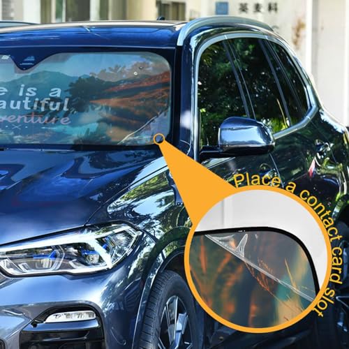 Car Windshield Sun Shade Quote Life is A Beautiful Adventure Foldable Car Front Windshield Sunshade Blocks UV Rays Sun Visor Sun Heat Protection for Car Truck SUV to Keep Your Vehicle Cool (Small / Retro Mountain Sea)