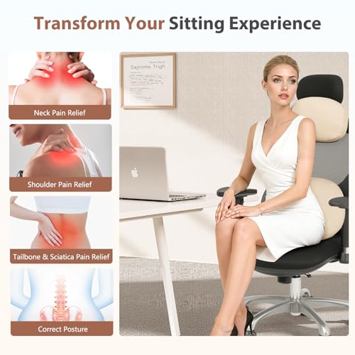 Car Headrest and Lumbar Support Pillow for Car Office Chair (Beige / 2 Pieces)
