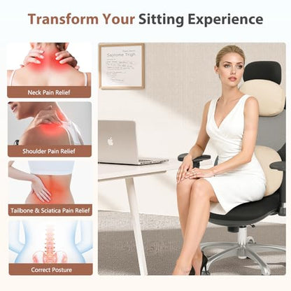 Car Headrest and Lumbar Support Pillow for Car Office Chair (Beige / 2 Pieces)