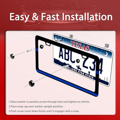 Thin Blue Line Stainless Steel License Plate Frame for US Cars Decor (Thin Blue Line)