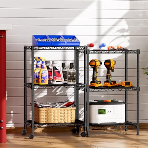 Small Wire 3 Adjustable Shelves Pantry Metal Shelf Floor Organizer (Black / 3-Tier 11.8"D X 17.3"W X 30.7"H)