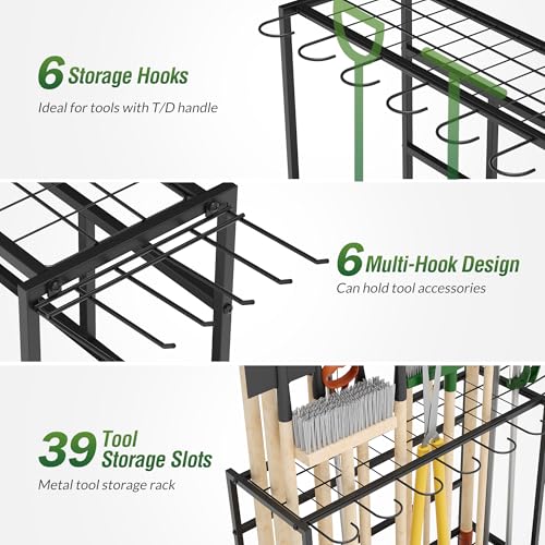 Garden Tool Organizer Rack with Wheels Up to 39 Tools (Rack With Accessories)
