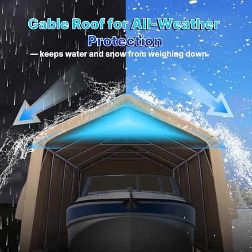 Heavy Duty 10X20 ft Carport Outdoor Patio Portable Canopy Storage Shelter Shed with 2 Rolled up Zipper Doors & Vents for Snowmobile Garden Tools (Beige / 10'x20')