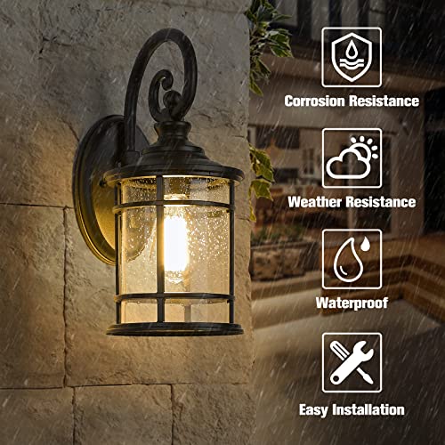 Modern Outdoor Wall Lantern (Black - Seeded Glass / 15.5 Inch)