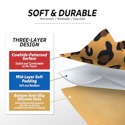 Animal Print Car Center Console Armrest Cover with 2 Side Pockets (Leopard Print)