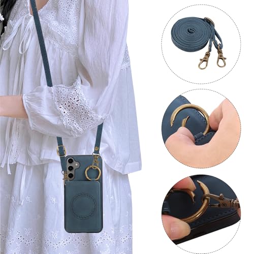 Compatible with Samsung Galaxy S26 Plus S26+ 5G Wallet Case and Screen Protector Crossbody Shoulder Strap Ring Buckle Stand Card Holder Magnetic Car Mount Phone Cover for S26Plus 26S + S 26 26+ Green (Green / for S26 Plus)