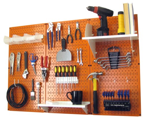 Pegboard Organizer 4 ft. Metal Pegboard Standard Tool Storage Kit with Orange Toolboard and White Accessories (Orange Pegboard with White Accessories)