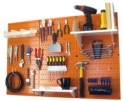 Pegboard Organizer 4 ft. Metal Pegboard Standard Tool Storage Kit with Orange Toolboard and White Accessories (Orange Pegboard with White Accessories)
