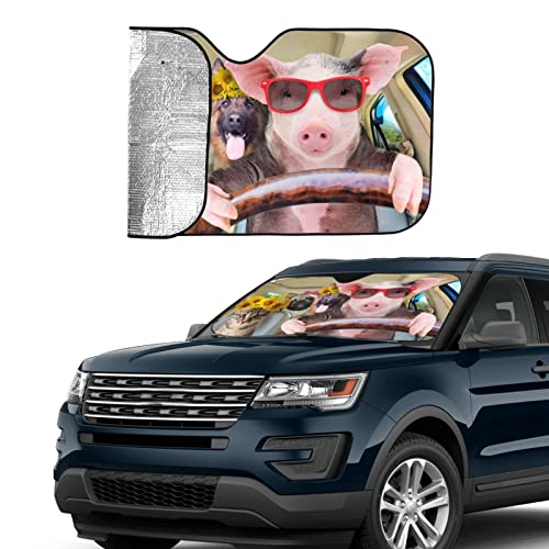 Car Windshield Sunshade Front Window Sunflower Pig Dog cat Drive Sun Visor Protector Foldable Shield Cover for Truck SUV (Black13 / Small)