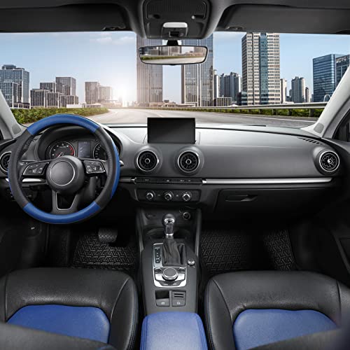 Car Steering Wheel Cover for Prius Civic Model 3 (Small size[14''-14 1/4''] / Black and Blue)