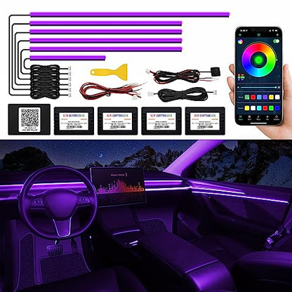 Acrylic Interior Car LED Strip Light with Wireless APP (RGB Kit - 6 in 1)