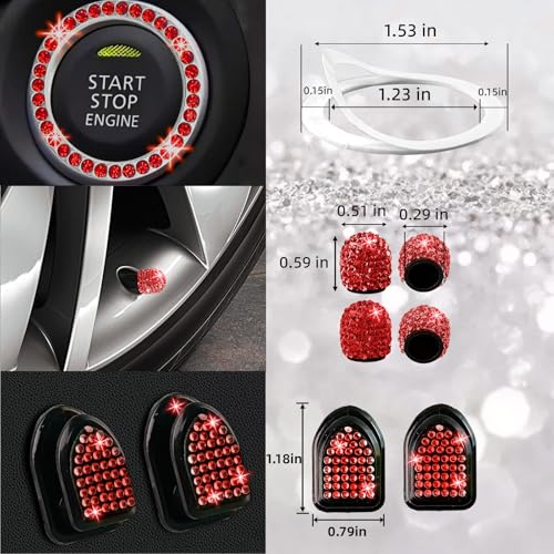 27 PCs Red Bling Car Accessories Set for Women (Red Diamond)