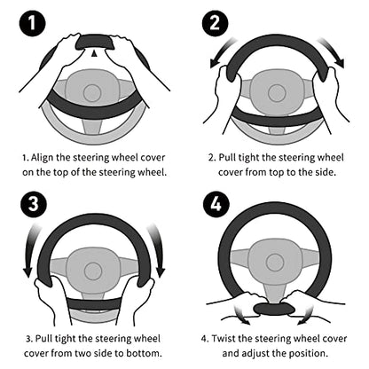 Soft Car Steering Wheel Cover for Sedan (Gray / D Shape (Flat Bottom)[14" 1/2-15"](37-38cm))