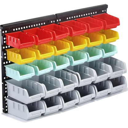 Wall Mounted Storage Bins Parts Rack 4 Colors Bin Organizer Garage Plastic Shop Tool (25.2"*16.2" / Serene)