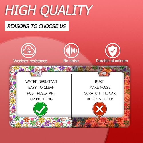 Colorful Peace Flower Stainless Steel License Plate Frame for US Cars Decor (Peace Flower)
