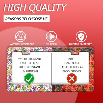 Colorful Peace Flower Stainless Steel License Plate Frame for US Cars Decor (Peace Flower)