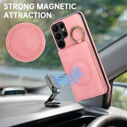 Compatible with Samsung Galaxy S22 Ultra 5G Wallet Case and Screen Protector Crossbody Shoulder Strap Stand Card Holder Magnetic Car Mount Phone Cover for S22ultra 22S S 22 S22ultra5g Women Men Pink (Rose Gold / for S22 Ultra)